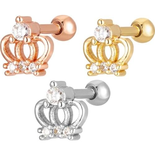 G23titan 16G Titanium Zircon Crown Cartilage Tragus Auricle Piercing Stud Earrings Womens Accessories Wedding Jewelry