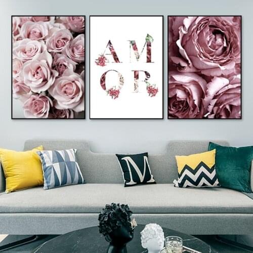 Scandinavian Fashion Poster Rose Flower Feather Nordic Style Wall Art Canvas Print Painting Modern Living Room Decor Picture