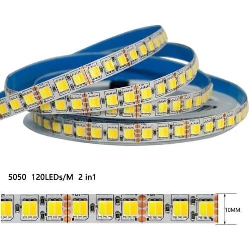 5m 120leds/m 5050 5025 CCT WW+CW Dual White LED Strip Color Temperature Adjustable 12V 24V LED Strip IP20 IP65 Waterproof