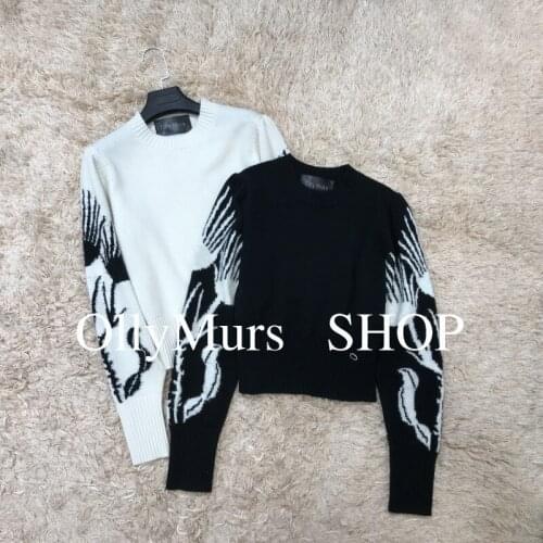 Handcraft workshop series floral jacquard round neck sweater comfortable cashmere high-quality womens long-sleeved pullover