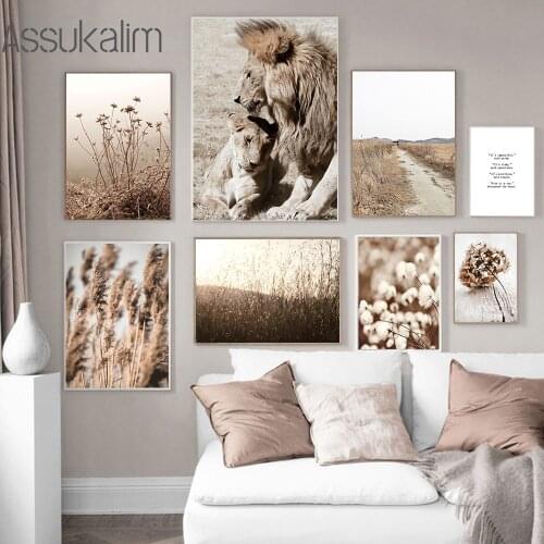 Reed Posters Lion Wall Painting Cotton Art Prints Hay Canvas Poster Dandelion Print Landscape Wall Picture For Living Room Decor