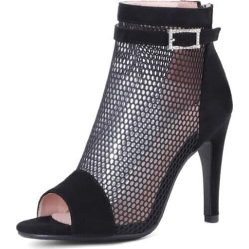 BLXQPYT 2021 zapatos de mujer High Heels Roman Sandals Summer Hollow Out Mesh Breathable Peep Toe Zipper Ankle Boots Women K93