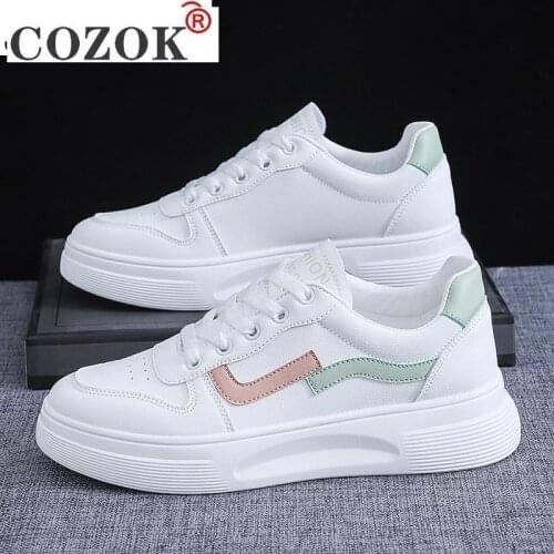 2021 Spring Womens Casual Shoes New Fashion PU Leather Womens Vulcanize Shoes Comfortable Color Matching White Shoes Sneakers