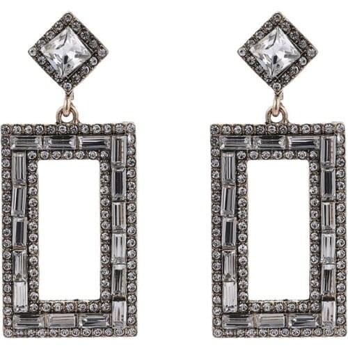 New Vintage Zircon Alloy Earrings Women Rectangle Crystal Rhinestone Jewelry Long Dangle Earring Wholesale Adult