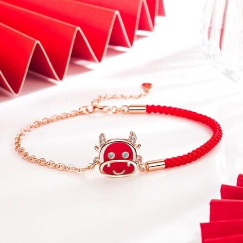 KOFSAC New Cute Cow Bracelets Women 925 Silver Party Jewelry Fashion Rose Gold Red Rope Bracelet Girl Birthday Gift Accessories