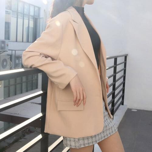 Women Chic Single Breasted Blazer Vintage Coat Fashion Notched Collar Long Sleeve Ladies Outerwear Korean Style Tops