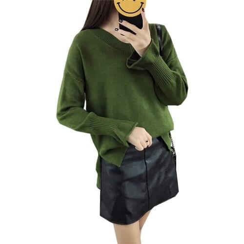 2019 Sweater Women Solid Color Hot Selling Autumn New Korean Loose Student V-neck Knit Sweaters Female Pullovers Vestidos LXJ437