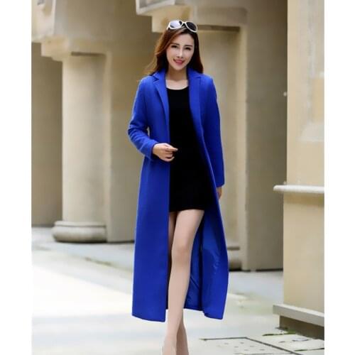 Plus Size Women Winter Woolen Coat Autumn Winter New Royal Blue Thick X-Long Overcoat Wool Jacket Female Red Wine Outerwear
