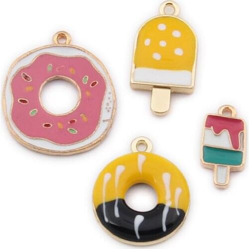 10PCS/Lot Popsicle, Ice Lolly, Donut Enamel Charms Pendant For Bracelet Earring Fashion Jewelry Accessories Gold Color DIY Craft