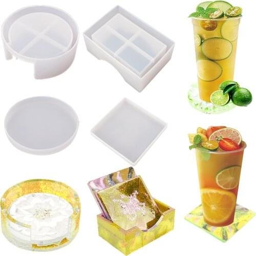 12Pcs DIY Crystal Epoxy Resin Mold Coaster Round Coaster Box Storage Box Mirror Silicone Mold For Resin Handmade Tools