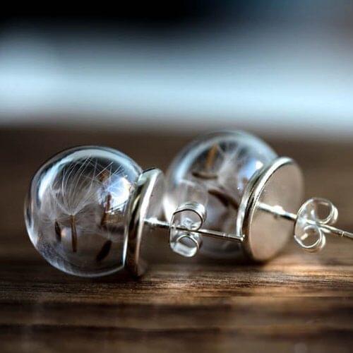 2 pair 20MM Glass Bubble Dandelion earrings Glass dome earrings dandelion in bottle Gift for Lady