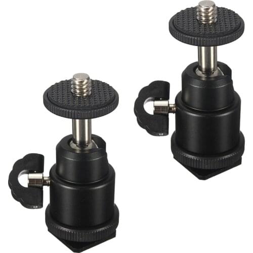 2pcs 1/4" Screw Hot Shoe Mount Adapter Swivel Mini Ball Head For DSLR Camera Tripod LED Video Light Monitor Flash Bracket