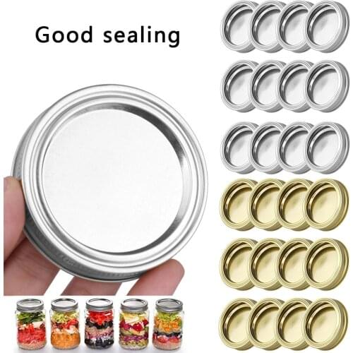 24Pcs 86mm Split-Type Wide Mouth Sealing Jars Lids Canning Caps Leak Proof Seal Rings Replacement Cover Golden Silver