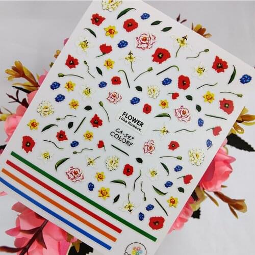 3D Nail stickers Art Sliders Watercolor Flower Peel Off Nail Decoraciones Sticker Foil Self adhesive Design Manicure Accessories