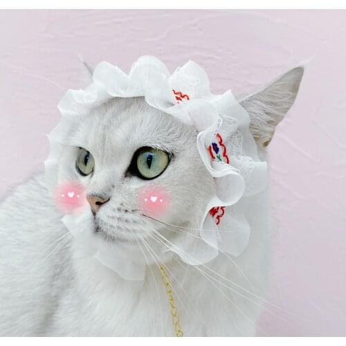 Cat Accessories Pet Lace Ethnic Lolita Adjustable Collar Headdress Headband Princess Birthday Cat Cosplay Hat
