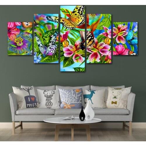 Butterflies Flowers diamond embroidery,Multi-Panel painting full round drill 3d cross stitch mosaic diamond painting 5 pieces