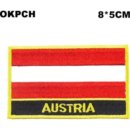 Austria Square Shape Iron-on Flag Patch Embroidered Saw on Badges Patches for Clothing PT0019-R