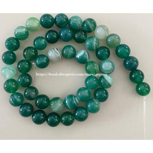 Free Shipping Natural Green Stripe Agates Stone Round Loose Beads Pick Size For DIY Jewelry Making