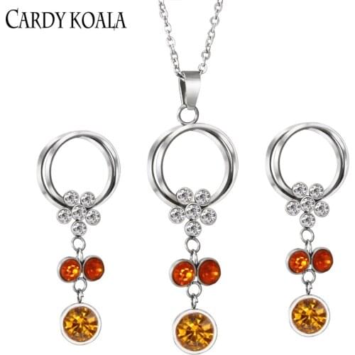 Cardy Koala New Fashion Crystal Jewelry Set Stainless Steel Jewellery Set For Women