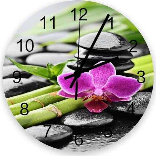 30cm Clock Orchid Dewdrop Zen Stone Arrow Bamboo Home Quiet Silent Simple Mute Decorative Wall Clock Living Room Wall Watch