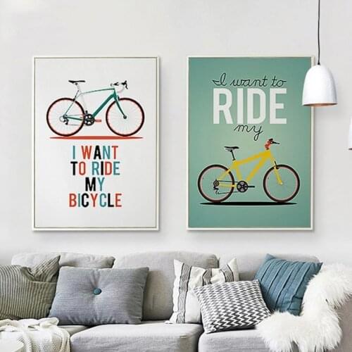 Nordic Home Decoration Bike Poster Canvas Art Painting Print Cartoon Bicycle Wall Pictures For Living Room Bedroom Murals