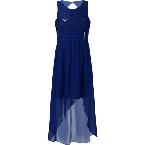 Kid Girls Formal Prom Party Embroidered Floral Lace Dress Sequins Split Irregular Hem Party Dress Wedding Dresses Princess Dress