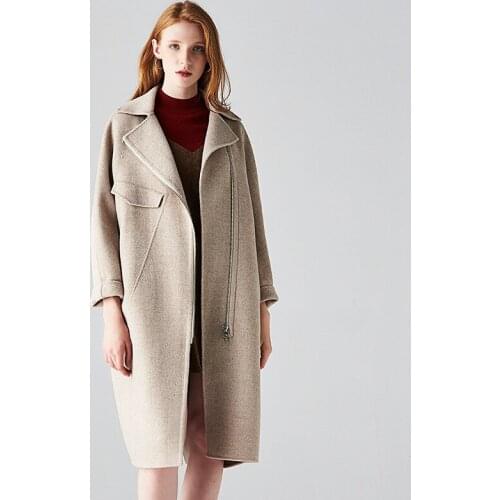 Long woolen blends cashmere coats for women 2019 autumn winter casual ladies jackets plus size high quality beige double sided