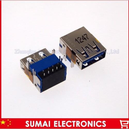 10pcs/lot AF 90degree 3.0 USB Jack Port USB 3.0 female socket for laptop