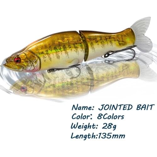 GOBYGO 1PCS 135MM 28G Jointed Bait Fishing Lures Hard Baits Soft Tail Pike Bass Wobblers Floating Tackle Swimbait Double Hook