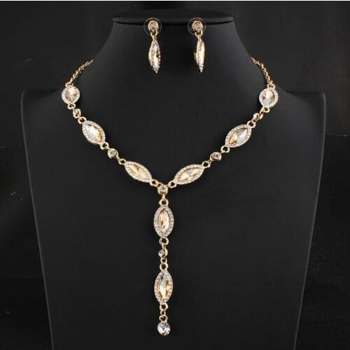 Jiayijiaduo Fashion classic womens wedding jewelry set, necklace set, earrings, champagne crystal inlaid gold color