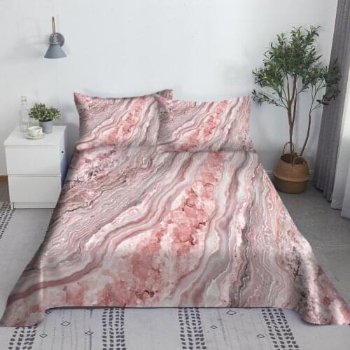 New Pink Marble Pattern Bed Sheet Set 3D Printed Bed Flat Sheet With Pillow Cover For Kids Adults Polyester King Queen Size