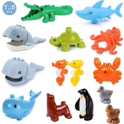 Brick Animal Ocean Building Blocks Series Set Shark Whale Crocodile Turtle Crab Octopus Parts Educational Toys Children Gift