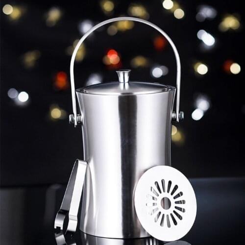 Stainless Steel Ice Cube Container with Lid and Tongs Champagne Cooler Ice Bucket Silver Matt Double-Walled Insulated