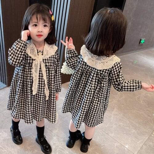 Spring toddler girl baby clothes plaid loose dress costume for baby girls clothing lace shawl princess birthday dresses dress