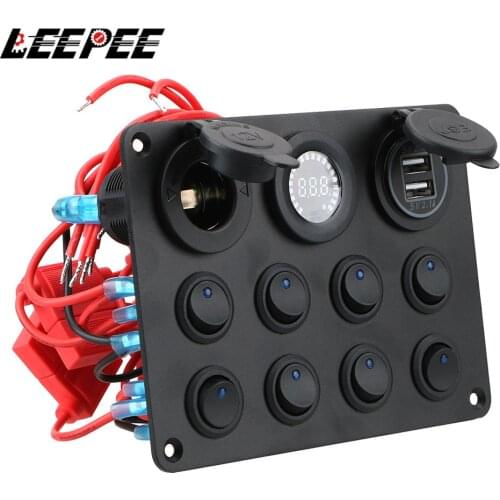 LEEPEE Dual USB Charger 8 Gang Circuit Breaker Toggle Switch Panel For Car Truck ATV UTV Caravan 12-24V Car Push Button Switch
