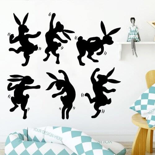 Lovely Wall Stickers Rabbit Animal Dance Dancing Cool Style Vinyl Wall Decals Home Decoration For Nursery Children Room Z348