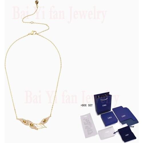 Fashion SWA New GRACEFUL BLOOM Ladies Necklace Golden Leaf Grab Petal Shape Pattern Crystal Ladies Elegant Jewelry Gift