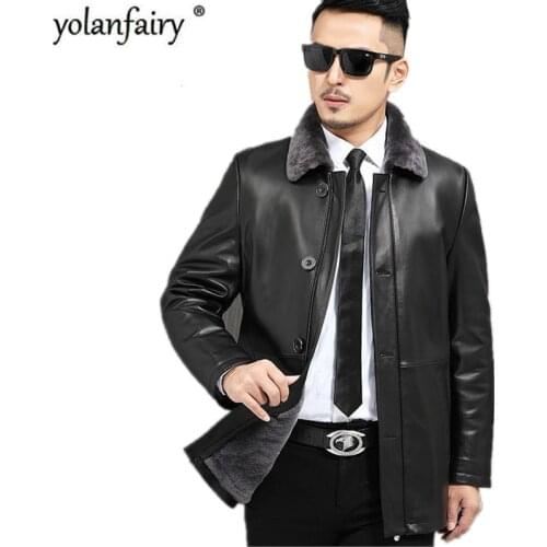 Mens Leather Jacket Winter Jacket Men Natural Wool Fur Coat Male Genuine Sheepskin Luxury Warm Jackets Plus Size Chaqueta Y1682