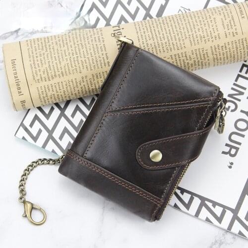 100% Genuine Leather Mens Wallet short Cowhide leather Man zipper Purse Brand Male Credit Wallet with Coin with pocket