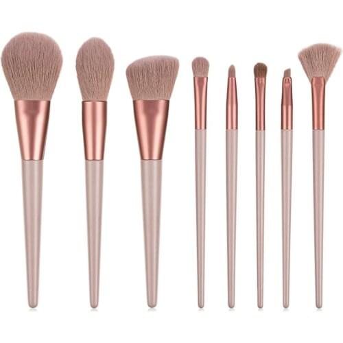 Saiantth 8pcs horsehair makeup brushes set long wood handle eyeshadow brush highlight cosmetic soft make up powder sculpting
