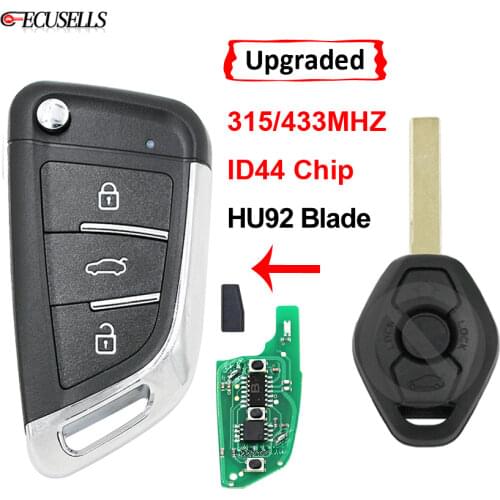 3 Button Upgraded Folding Flip Remote Car Key 315Mhz / 433Mhz ID44 Chip for EWS System HU92 for BMW 1/3/5/7 Series X3 X5 Z3 Z4