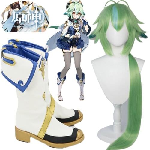 Game Genshin Impact cosplay Harmless sweetness SUCROSE Cosplay Shoes Women Cute Boots wigs Halloween Carnival Uniform Shoes Wigs