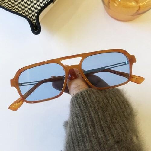 Retro Brand Small Rectangle Sunglasses Women Orange Blue Shades For Women 90s Vintage Double Beam Square Sun Glasses Men Unisex