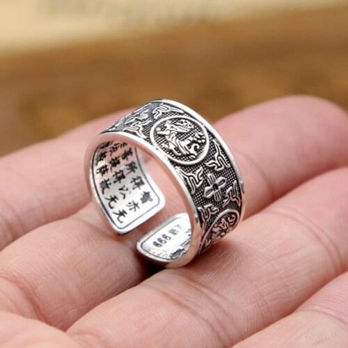 Real 925 Sterling Silver Opening Ring Jewelry for Men Vintage Dragon Tiger Bird Snake Turtle Ancient Animals S218