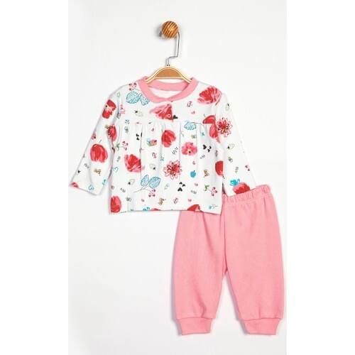 Baby 2'li Flower Pattern Pink Pajamas set, Pink, Sensitive skin Suitable For 100 COTTON