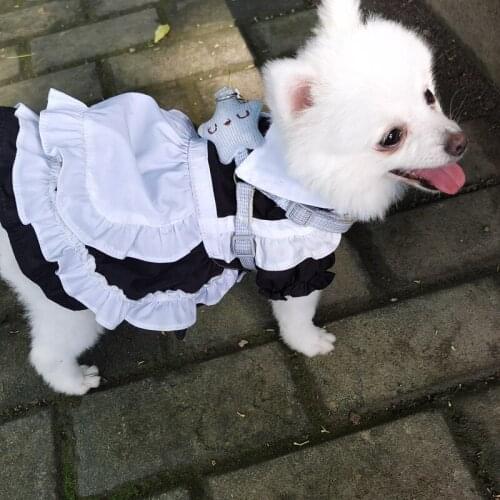 Dog Dress Lolita Maid Summer Cat Dog Dresses Skirt Pet Puppy Clothing Yorkshire Pomeranian Poodle Corgi Bichon Dog Clothes 2021