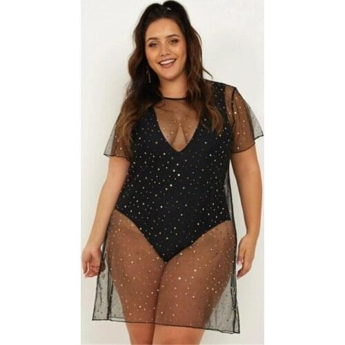 Beach Cover Up Pareo Playa Cover up Dress Vestido Swimsuit Wear Swimwear White Lace Star Sequined Women Beachwear