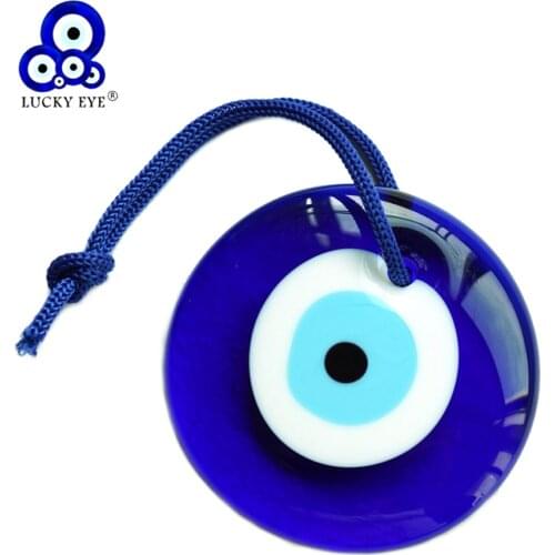 Lucky Eye Glass Blue Turkish Evil Eye Pendant Wall Hanging Decor Rope Chain Simple Decoration for Home Living Room Car LE715