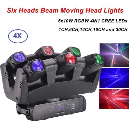 Professional LED Beam Moving Head Light 6X10W RGBW CREE LEDS Beam Lights DMX 512 Control DJ Christmas Party Show Stage Lighting