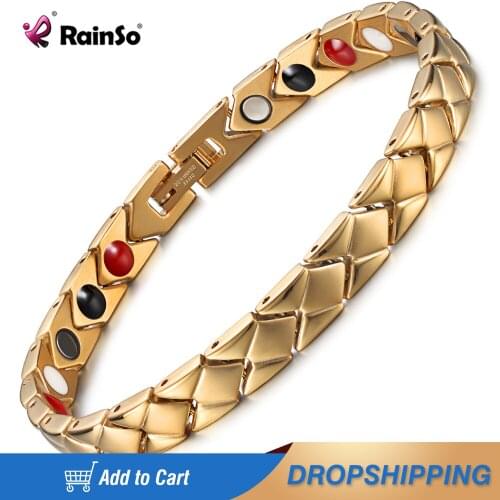 RainSo Stainless Steel Fashion Gold Magnetic Women Bracelets Bio Energy Therapy Jewelry Friendship Wedding Accessories Gift